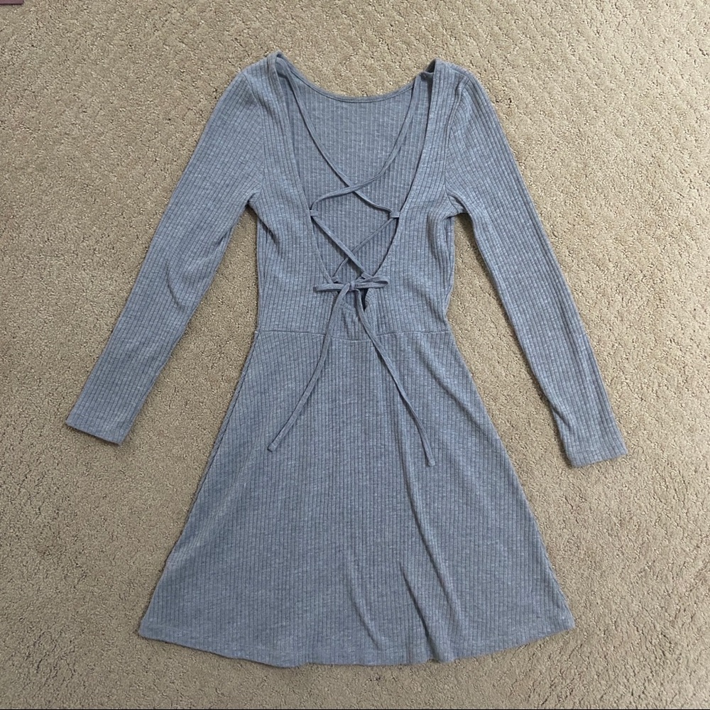 Topshop Gray Ribbed Low-Back Swing Mini Dress US Sz 6